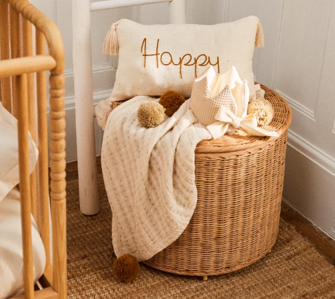 Pom Pom Swaddle | Home | Mélange brick | 78cm x 107cm